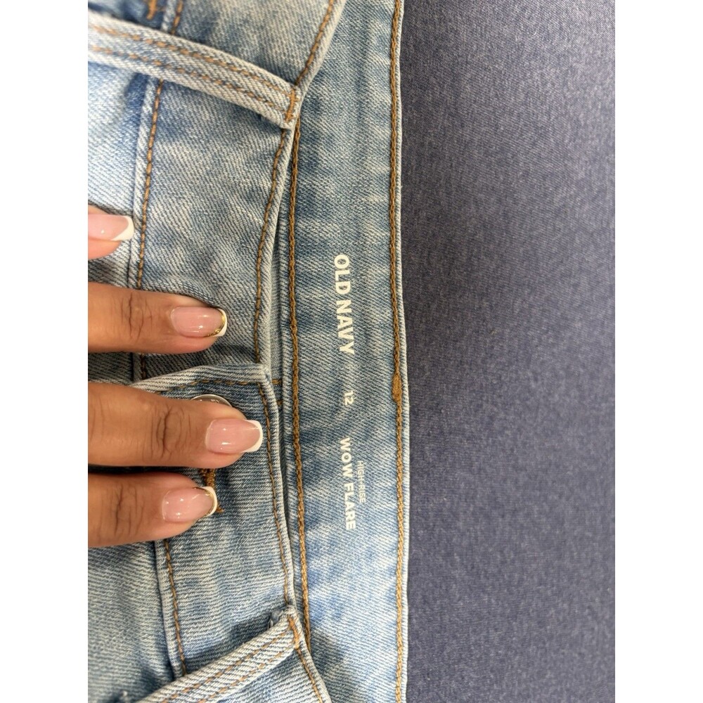 Old Navy Women’s Flare Jeans Dark Wash Blue Denim Stretch 5-Pocket Mid Rise 12